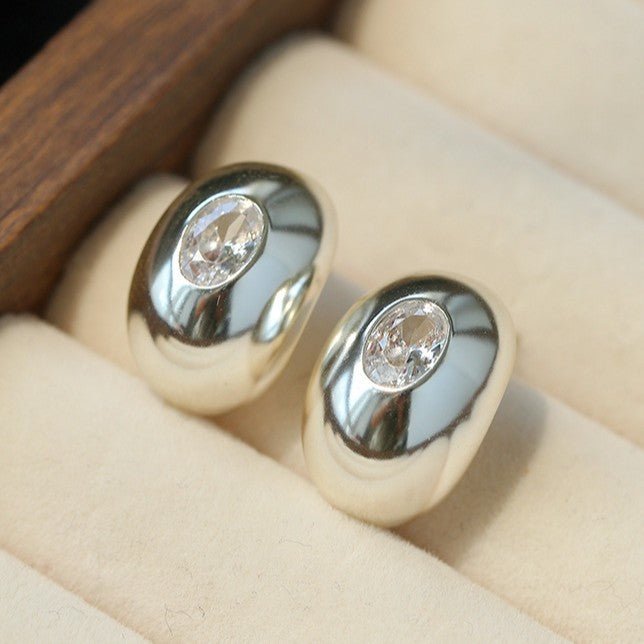 Geometric Cubic Zirconia Polished Metallic Stud Earrings - floysun