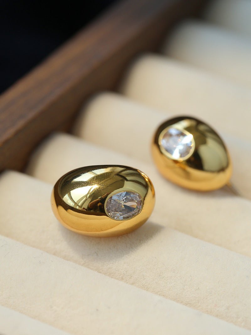 Geometric Cubic Zirconia Polished Metallic Stud Earrings - floysun