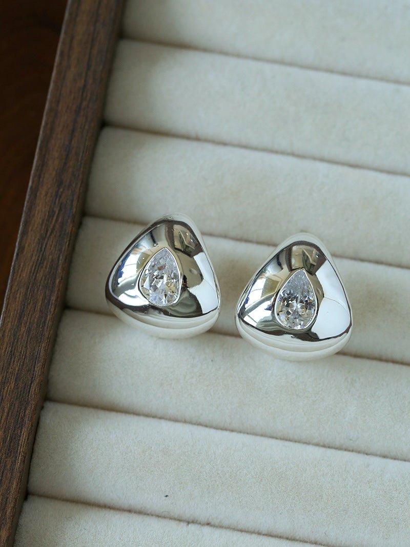 Geometric Cubic Zirconia Polished Metallic Stud Earrings - floysun
