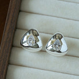 Geometric Cubic Zirconia Polished Metallic Stud Earrings - floysun