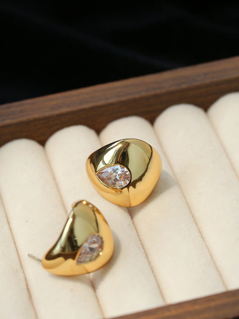 Geometric Cubic Zirconia Polished Metallic Stud Earrings - floysun