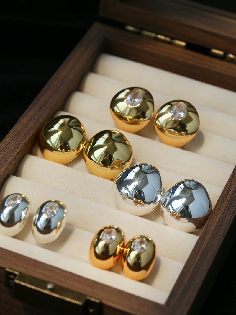 Geometric Cubic Zirconia Polished Metallic Stud Earrings - floysun