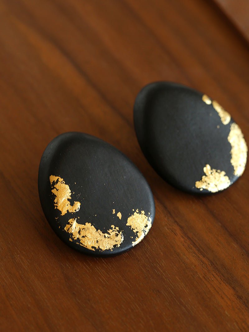 Geometric Ebony Wood & Gold Leaf Earrings - floysun