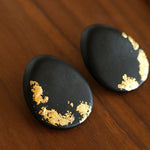 Geometric Ebony Wood & Gold Leaf Earrings - floysun