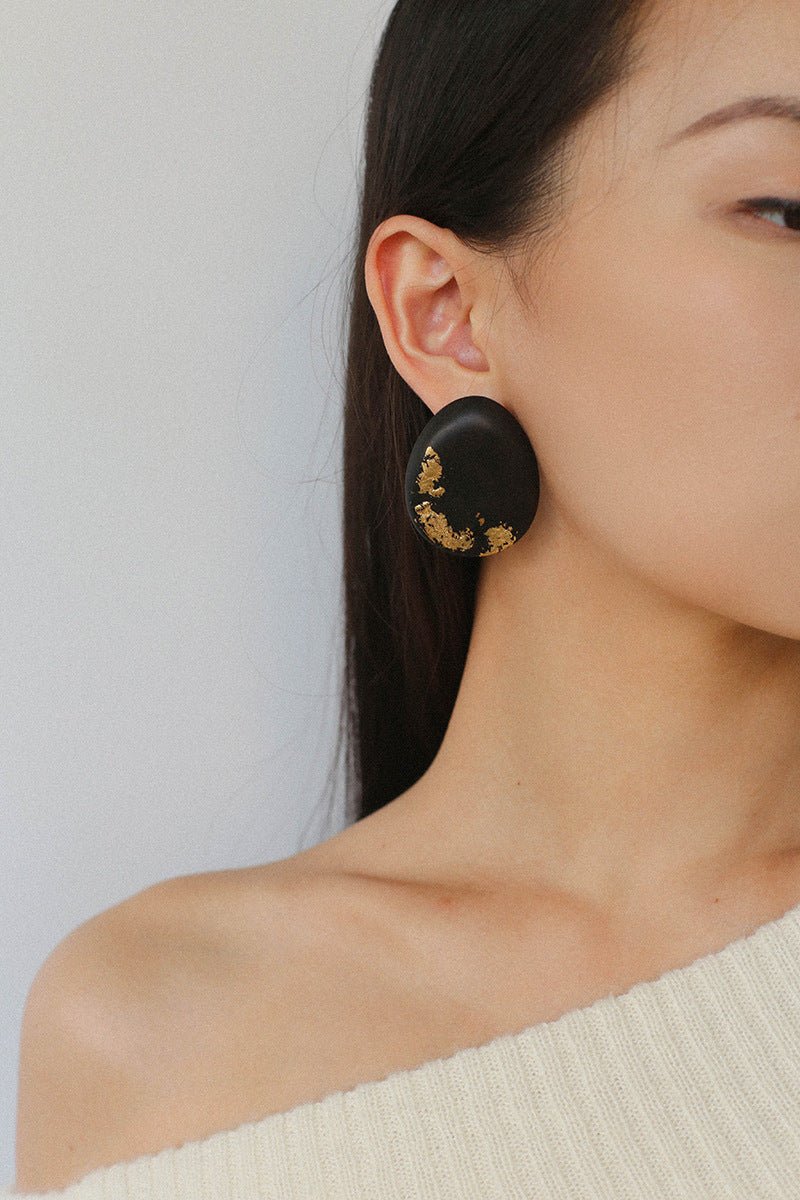 Geometric Ebony Wood & Gold Leaf Earrings - floysun