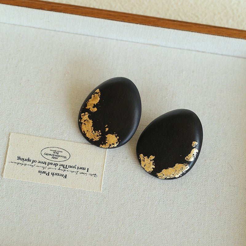 Geometric Ebony Wood & Gold Leaf Earrings - floysun