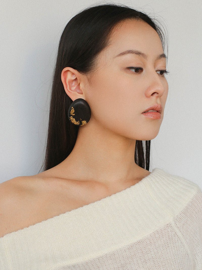 Geometric Ebony Wood & Gold Leaf Earrings - floysun