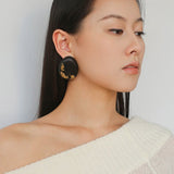 Geometric Ebony Wood & Gold Leaf Earrings - floysun