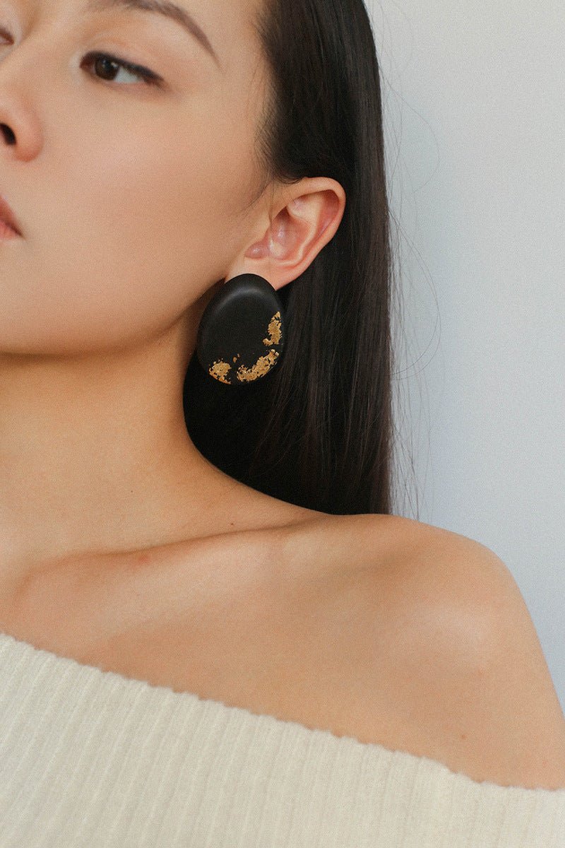 Geometric Ebony Wood & Gold Leaf Earrings - floysun