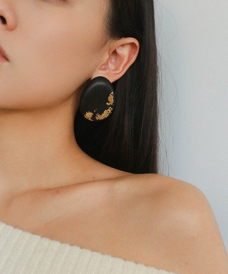 Geometric Ebony Wood & Gold Leaf Earrings - floysun