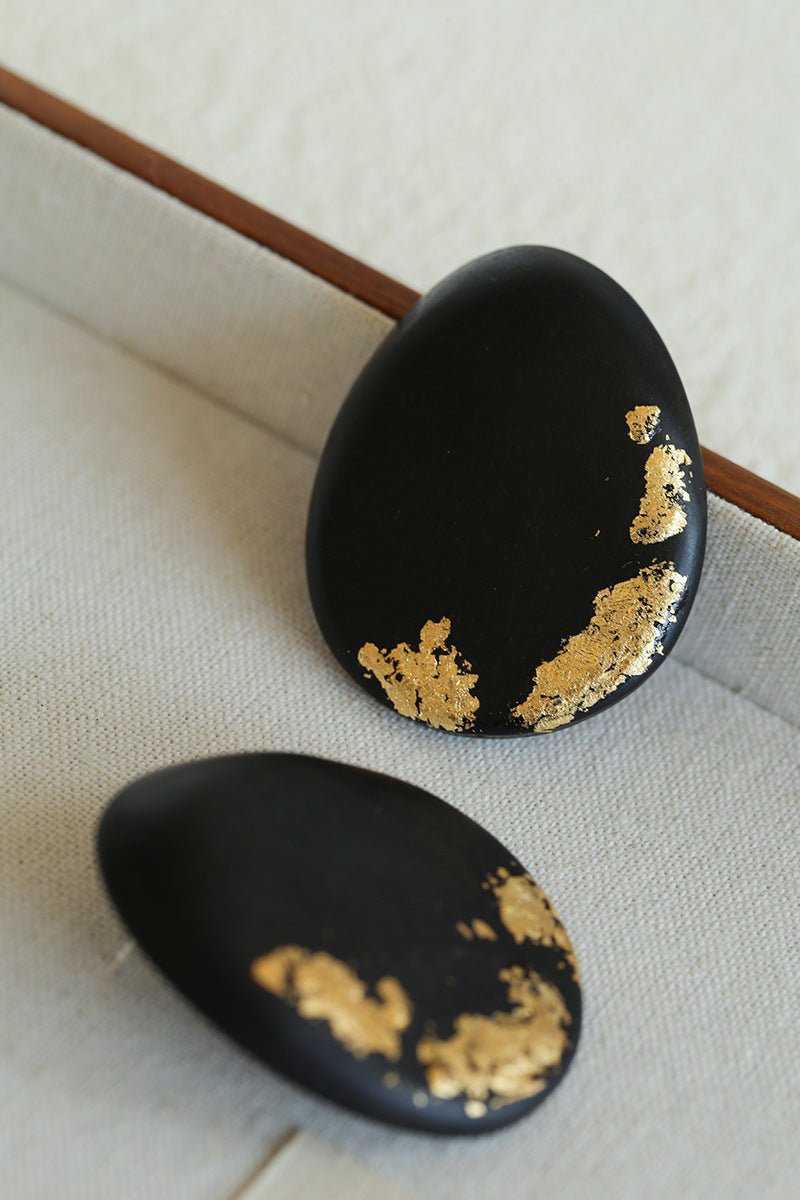 Geometric Ebony Wood & Gold Leaf Earrings - floysun