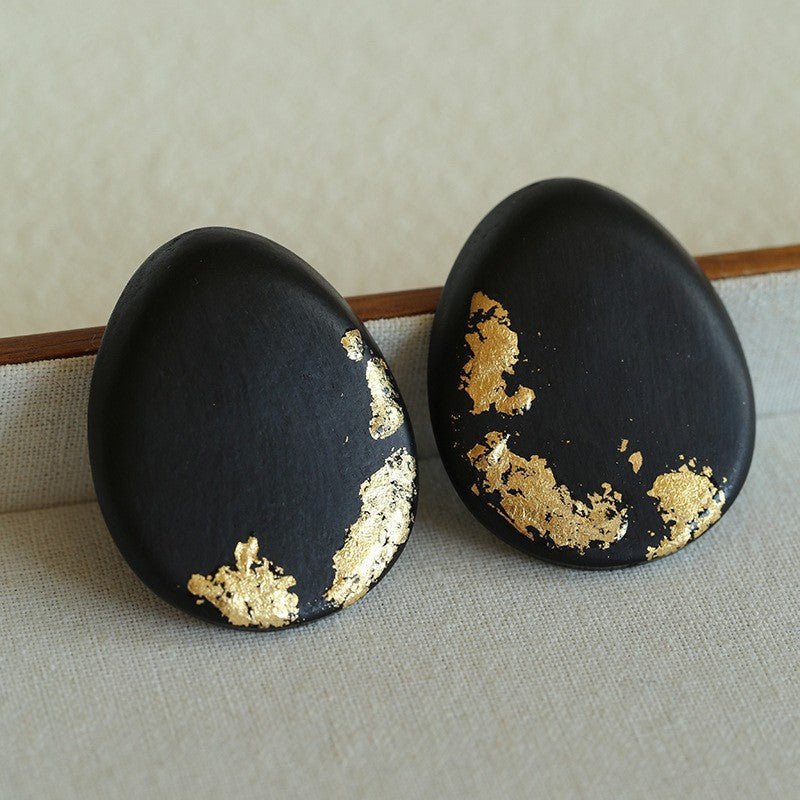 Geometric Ebony Wood & Gold Leaf Earrings - floysun