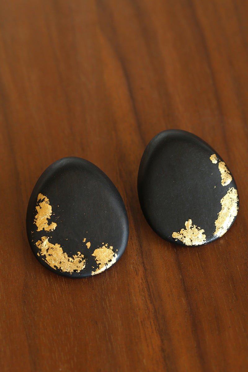 Geometric Ebony Wood & Gold Leaf Earrings - floysun
