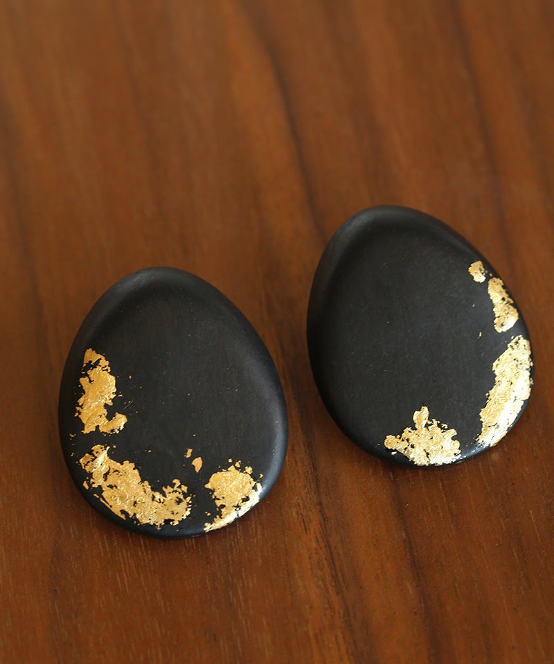 Geometric Ebony Wood & Gold Leaf Earrings - floysun