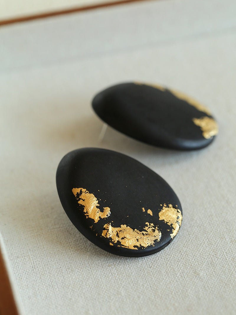 Geometric Ebony Wood & Gold Leaf Earrings - floysun
