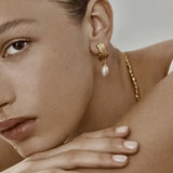 Geometric Striped J - Drop Earrings with Freshwater Pearl - floysun