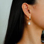 Geometric Striped J - Drop Earrings with Freshwater Pearl - floysun