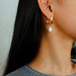 Geometric Striped J - Drop Earrings with Freshwater Pearl - floysun