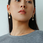 Geometric Striped J - Drop Earrings with Freshwater Pearl - floysun