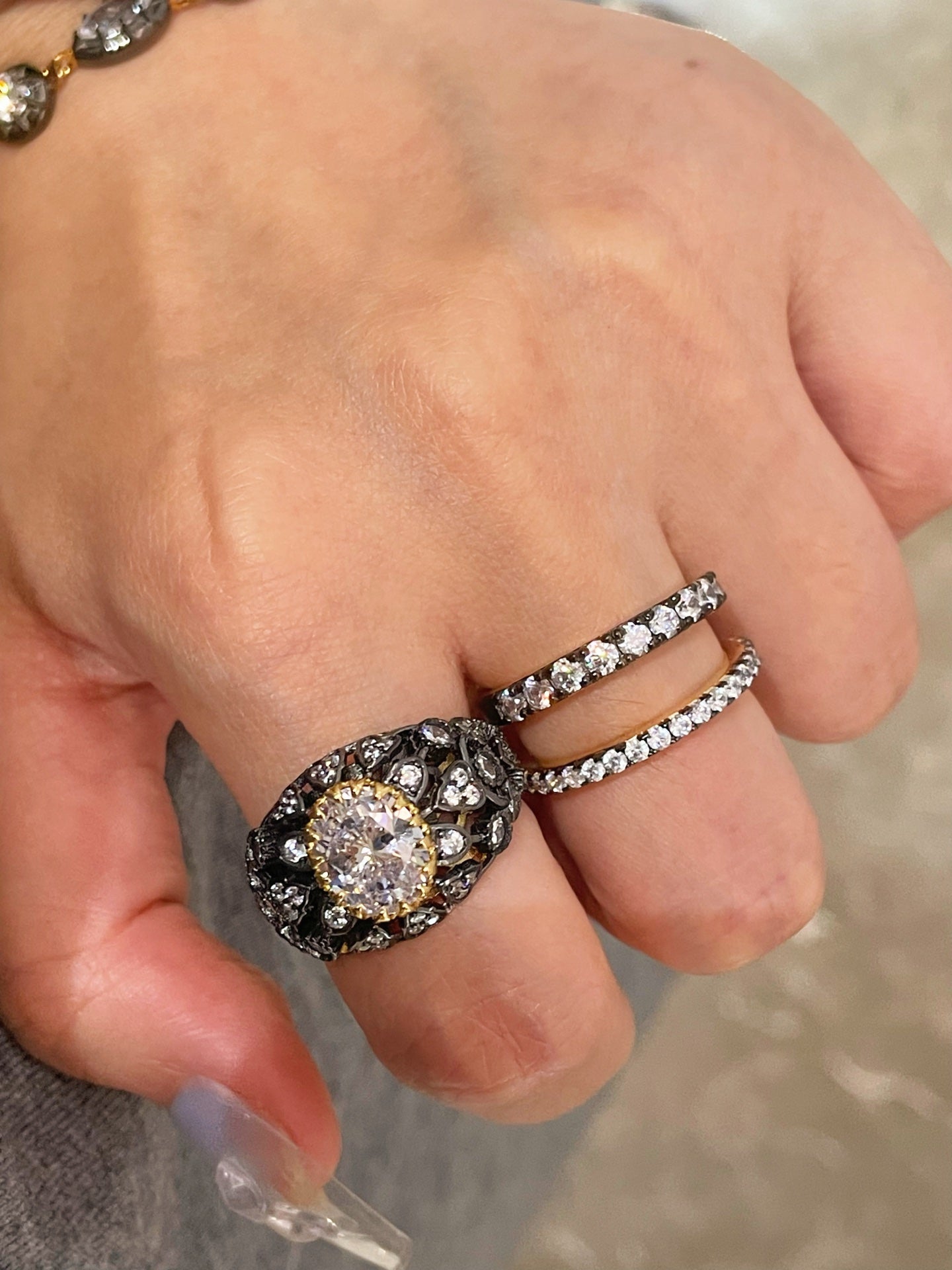 Georgian-Style Black & Gold Moissanite Eternity Band Ring - floysun