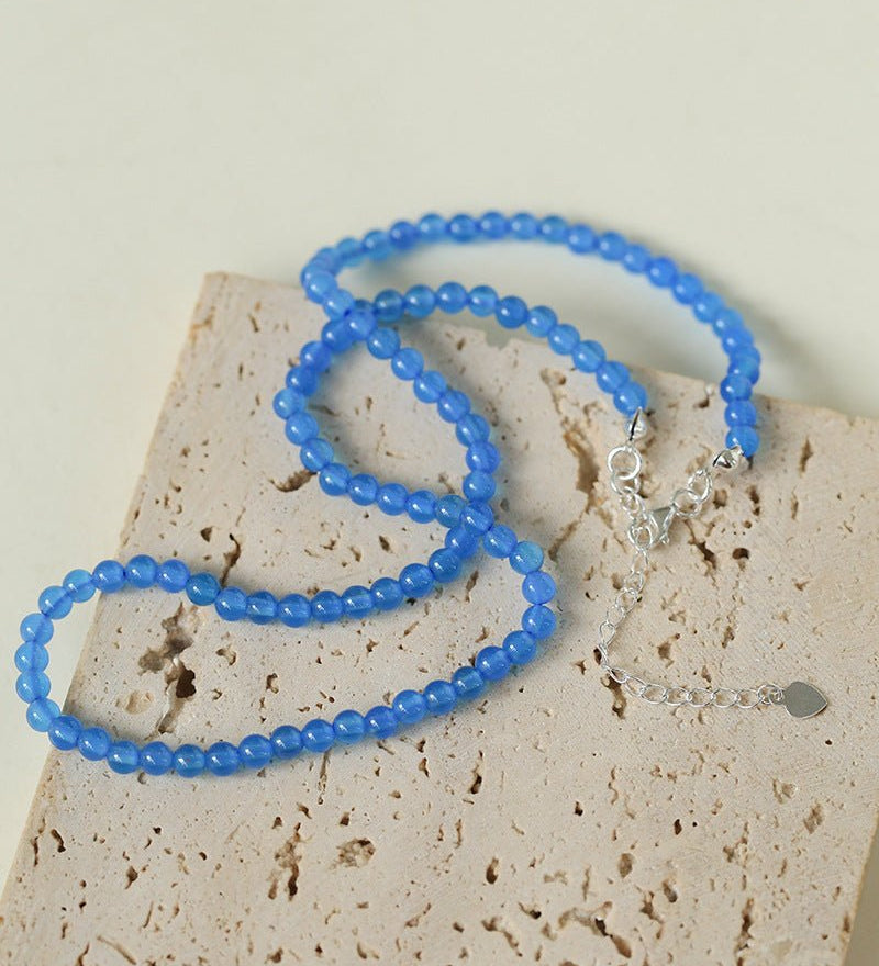Glacier Blue Onyx 4mm Beaded Necklace - floysun