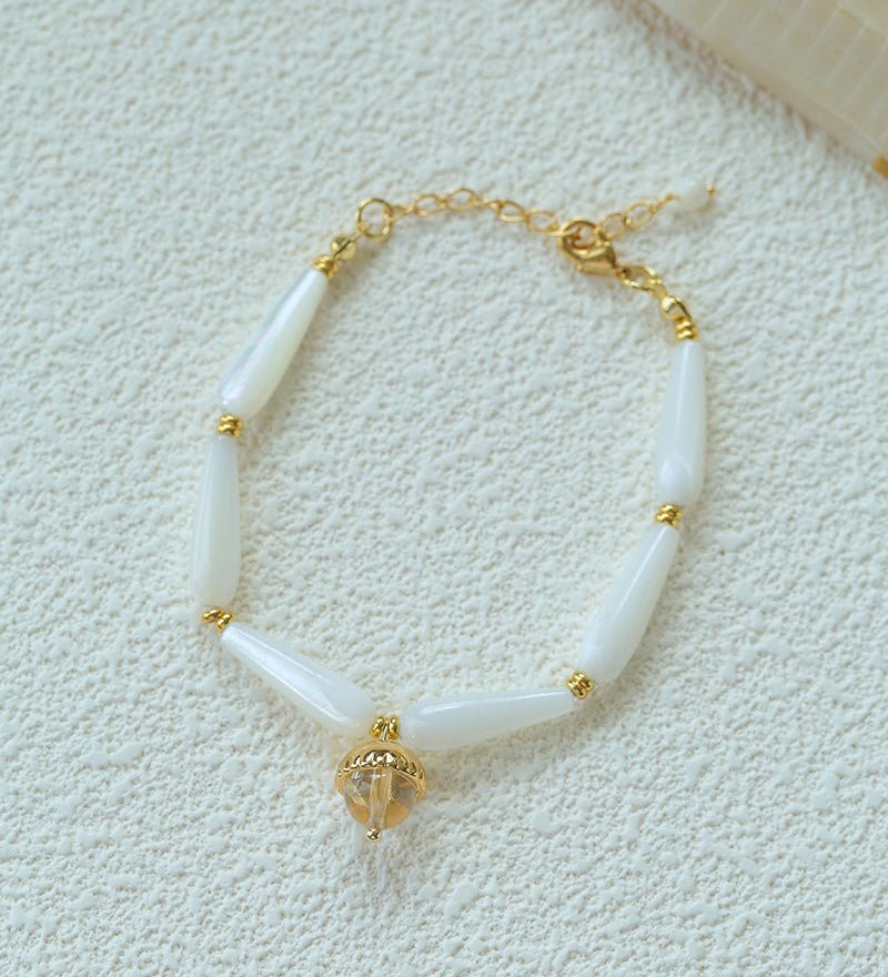 Glittering Ripple Shell & White Crystal Bracelet - floysun