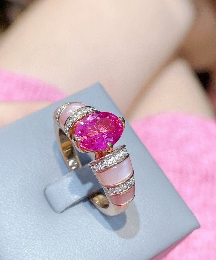 Goddess Pink Shell & Sapphire Cocktail Ring - floysun