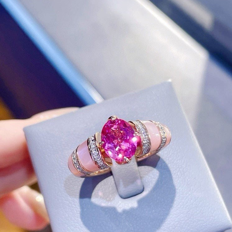 Goddess Pink Shell & Sapphire Cocktail Ring - floysun
