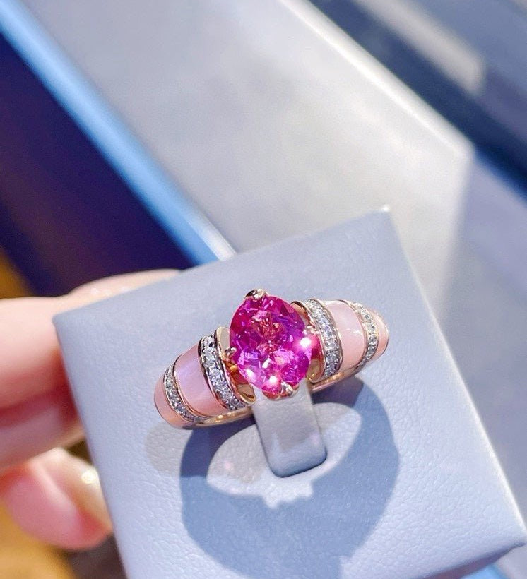 Goddess Pink Shell & Sapphire Cocktail Ring - floysun