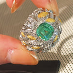 Gold Brushed Leaf Palace - Inspired Green Tourmaline Ring - floysun