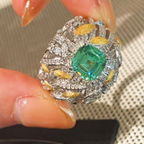 Gold Brushed Leaf Palace - Inspired Green Tourmaline Ring - floysun