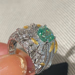 Gold Brushed Leaf Palace - Inspired Green Tourmaline Ring - floysun