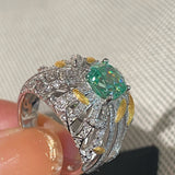 Gold Brushed Leaf Palace - Inspired Green Tourmaline Ring - floysun