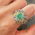 Gold Brushed Leaf Palace - Inspired Green Tourmaline Ring - floysun