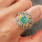 Gold Brushed Leaf Palace - Inspired Green Tourmaline Ring - floysun