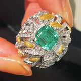 Gold Brushed Leaf Palace - Inspired Green Tourmaline Ring - floysun