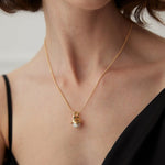 Gold Open Flower Wrapped Pearl Pendant Necklace - floysun