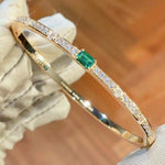 Gold Plated Lab - Grown Emerald & Diamond Bangle - floysun