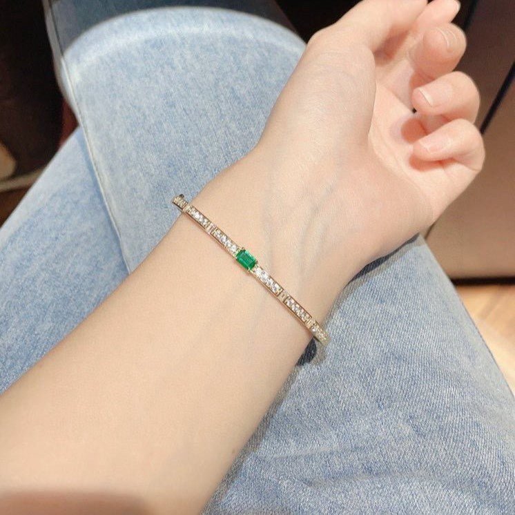 Gold Plated Lab - Grown Emerald & Diamond Bangle - floysun