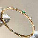 Gold Plated Lab - Grown Emerald & Diamond Bangle - floysun