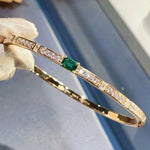 Gold Plated Lab - Grown Emerald & Diamond Bangle - floysun