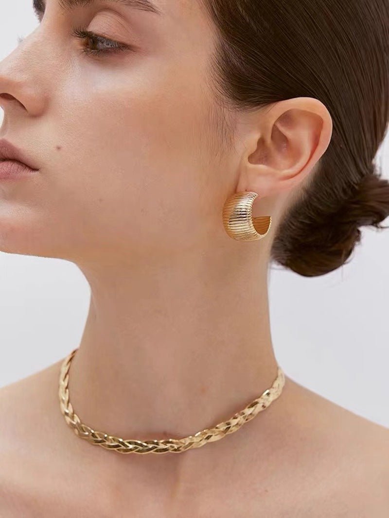 Gold - Plated Textured Statement Earrings - floysun