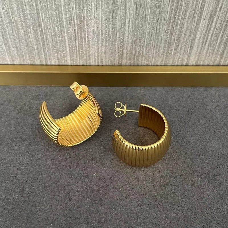 Gold - Plated Textured Statement Earrings - floysun