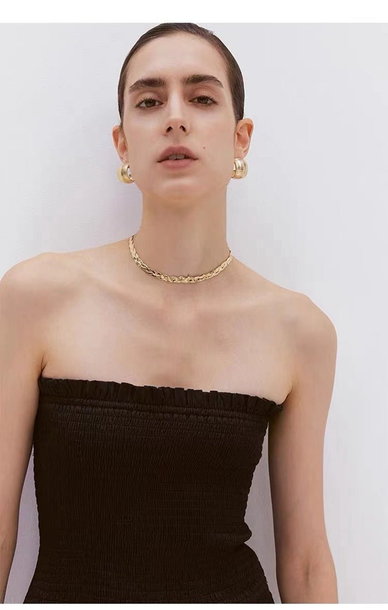 Gold - Plated Textured Statement Earrings - floysun