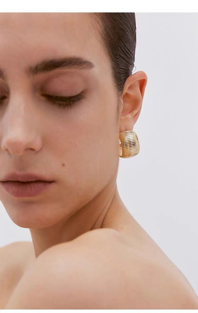 Gold - Plated Textured Statement Earrings - floysun