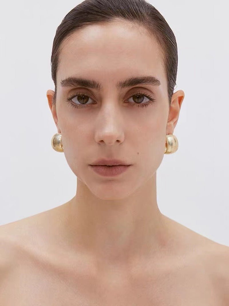 Gold - Plated Textured Statement Earrings - floysun