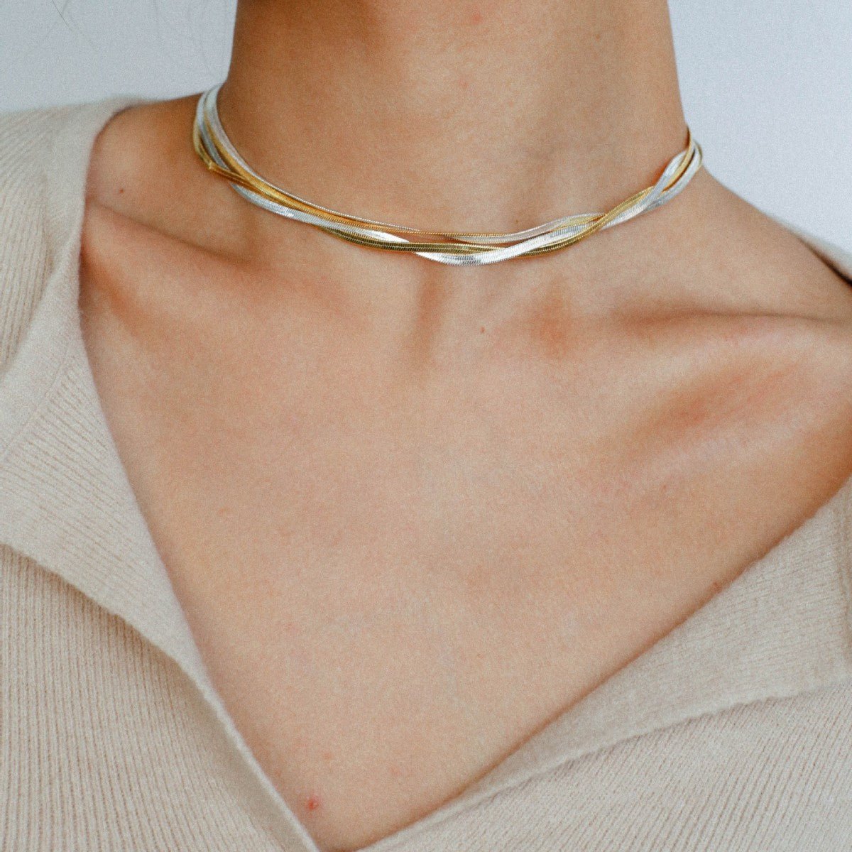 Gold & Silver Two - Tone Snake Chain Long Necklace - floysun