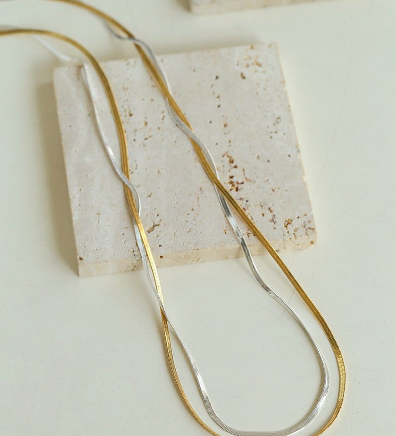 Gold & Silver Two - Tone Snake Chain Long Necklace - floysun