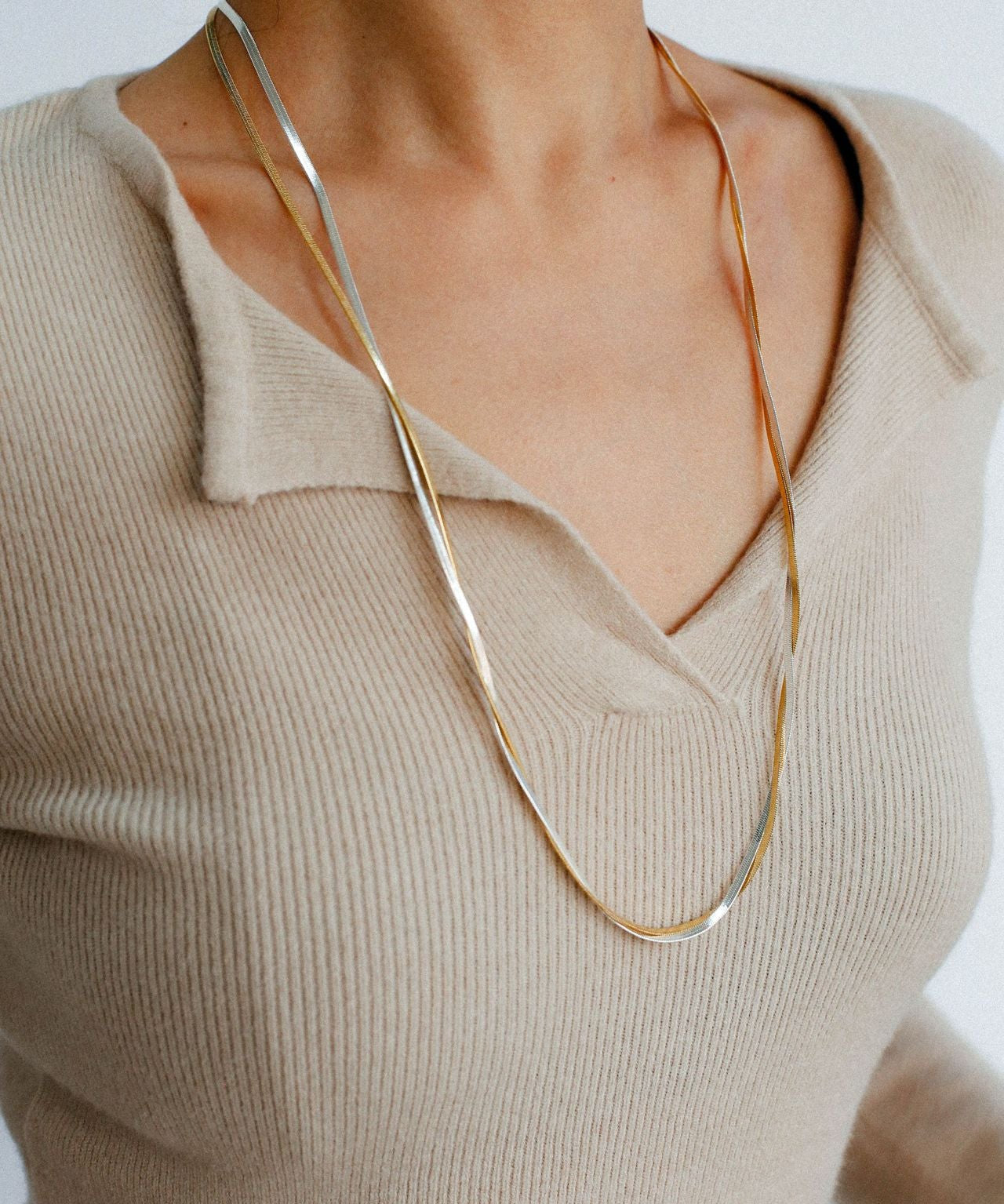 Gold & Silver Two - Tone Snake Chain Long Necklace - floysun