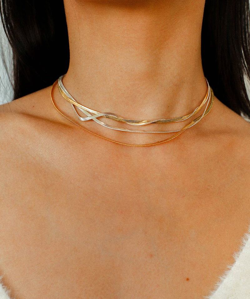 Gold & Silver Two - Tone Snake Chain Long Necklace - floysun
